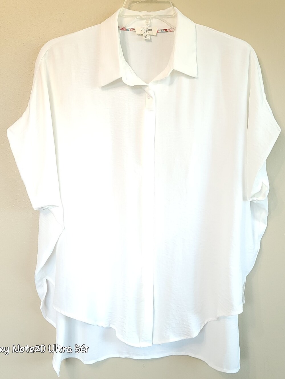 UMGEE White Oversized Button Down Poncho Blouse Shirt Boho High Low K6710 M NWOT
